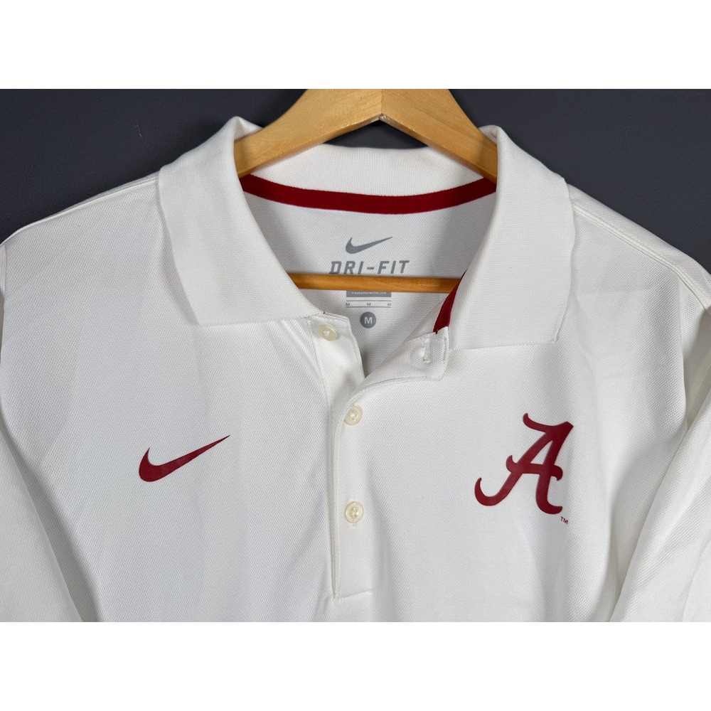 Nike Alabama Crimson Tide Dri-FIT Polo Shirt Mens Medium White Short Sleeve
